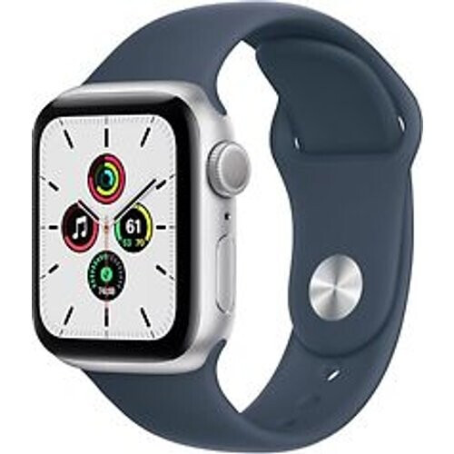 Refurbished Apple Watch SE 40 mm kast van zilver aluminium met stormblauw sportbandje [wifi]
