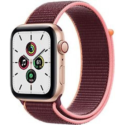 Refurbished Apple Watch SE 44 mm kast van goud aluminium met Sport Loop paars [wifi + cellular]