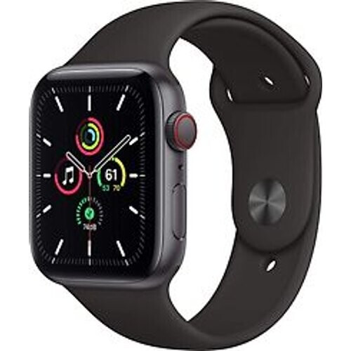 Refurbished Apple Watch SE 44 mm kast van spacegrijs aluminium met zwart sportbandje [wifi + cellular]