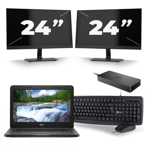 Refurbished Dell Latitude 3310 - Intel Core i3-8e Generatie - 13 inch - 8GB RAM - 256GB SSD - Windows 11 + 2x 24 inch Monitor