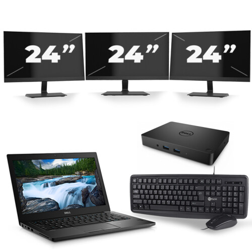 Refurbished Dell Latitude 3400 - Intel Core i3-8e Generatie - 14 inch - 8GB RAM - 256GB SSD - Windows 11 + 3x 24 inch Monitor