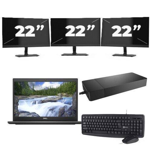 Refurbished Dell Latitude 3420 - Intel Core i3-11e Generatie - 14 inch - 8GB RAM - 256GB SSD - Windows 11 Home + 3x 22 inch Monitor