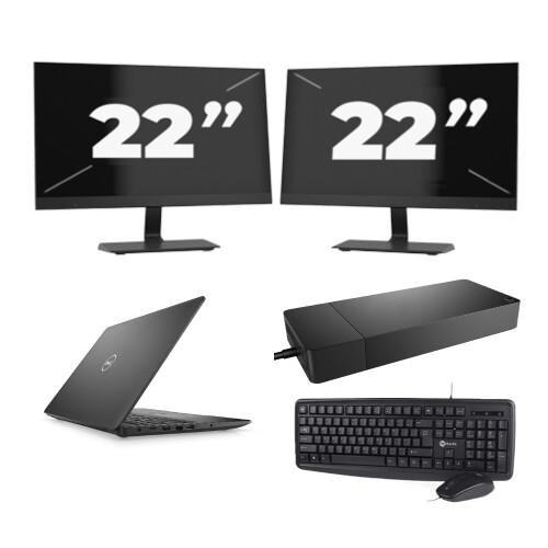 Refurbished Dell Latitude 3590 - Intel Core i3-7e Generatie - 15 inch - 8GB RAM - 256GB SSD - Windows 11 + 2x 22 inch Monitor