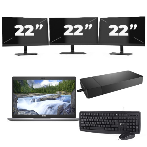 Refurbished Dell Latitude 5320 - Intel Core i5-11e Generatie - 13 inch - 16GB RAM - 256GB SSD - Windows 11 Home + 3x 22 inch Monitor