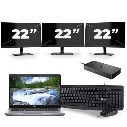 Refurbished Dell Latitude 5411 - Intel Core i5-10e Generatie - 14 inch - 8GB RAM - 256GB SSD - Windows 11 + 3x 22 inch Monitor
