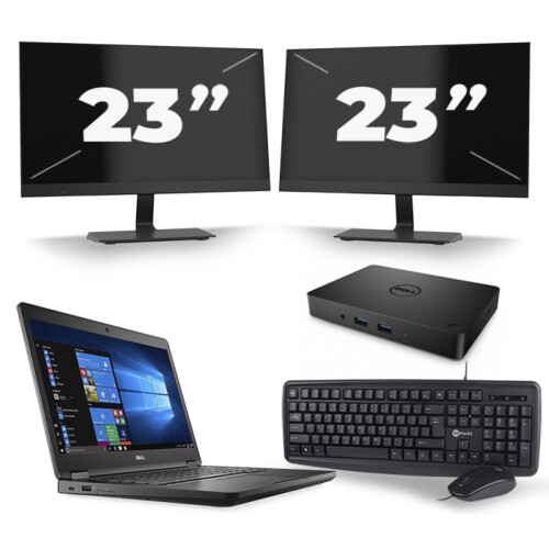 Refurbished Dell Latitude 5480 - Intel Core i5-6e Generatie - 14 inch - 8GB RAM - 256GB SSD - Windows 11 + 2x 23 inch Monitor