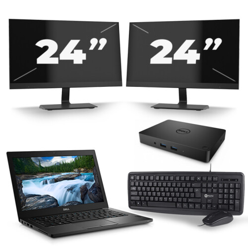 Refurbished Dell Latitude 5490 - Intel Core i5-7e Generatie - 14 inch - 8GB RAM - 256GB SSD - Windows 11 + 2x 24 inch Monitor