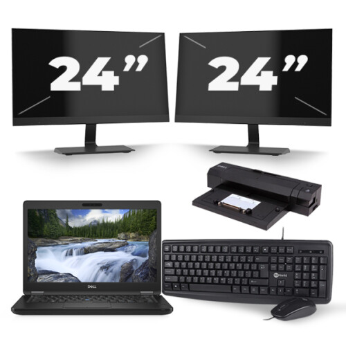 Refurbished Dell Latitude 5491 - Intel Core i7-8e Generatie - 14 inch - 16GB RAM - 256GB SSD - Windows 11 + 2x 24 inch Monitor