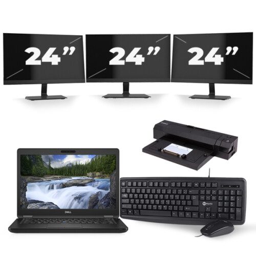 Refurbished Dell Latitude 5491 - Intel Core i7-8e Generatie - 14 inch - 16GB RAM - 256GB SSD - Windows 11 + 3x 24 inch Monitor