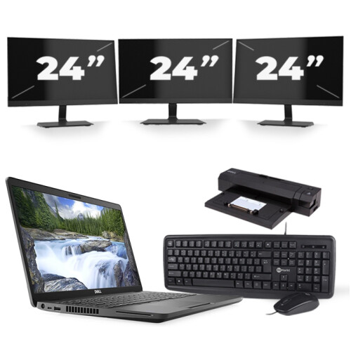 Refurbished Dell Latitude 5500 - Intel Core i5-8e Generatie - 15 inch - 16GB RAM - 256GB SSD - Windows 11 + 3x 24 inch Monitor