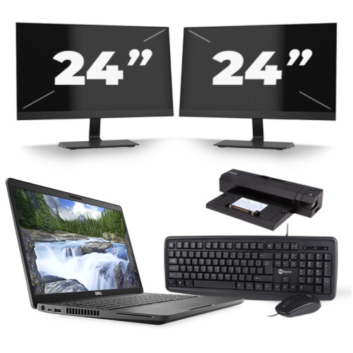 Refurbished Dell Latitude 5500 - Intel Core i5-8e Generatie - 15 inch - 16GB RAM - 256GB SSD - Windows 11 + 2x 24 inch Monitor