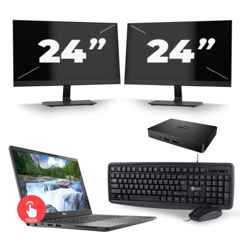 Refurbished Dell Latitude 7300 - Intel Core i7-8e Generatie - 13 inch - Touch - 16GB RAM - 256GB SSD - Windows 11 + 2x 24 inch Monitor