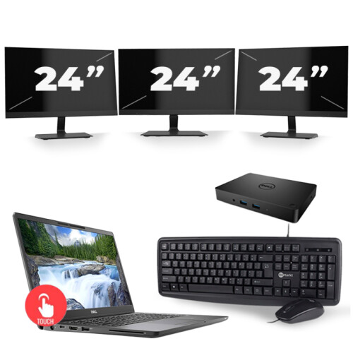 Refurbished Dell Latitude 7300 - Intel Core i7-8e Generatie - 13 inch - Touch - 16GB RAM - 256GB SSD - Windows 11 + 3x 24 inch Monitor