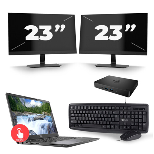 Refurbished Dell Latitude 7300 - Intel Core i7-8e Generatie - 13 inch - Touch - 16GB RAM - 256GB SSD - Windows 11 + 2x 23 inch Monitor