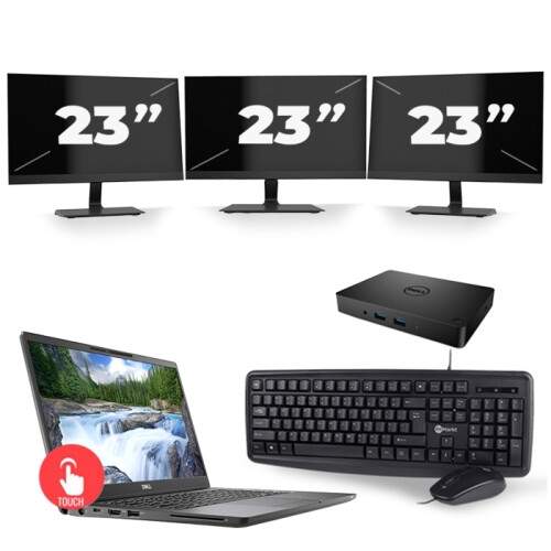 Refurbished Dell Latitude 7300 - Intel Core i7-8e Generatie - 13 inch - Touch - 16GB RAM - 256GB SSD - Windows 11 + 3x 23 inch Monitor