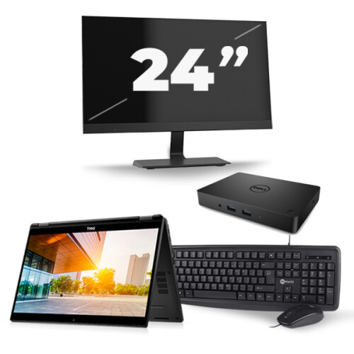 Refurbished Dell Latitude 7390 2-in-1 - Intel Core i7-8e Generatie - 13 inch - Touch - 16GB RAM - 256GB SSD - Windows 11 + 1x 24 inch Monitor