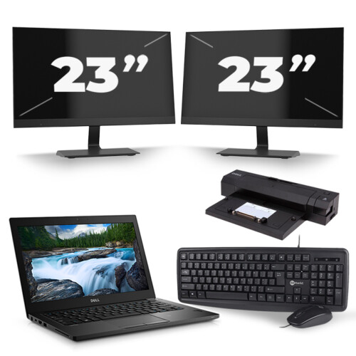 Refurbished Dell Latitude 7390 - Intel Core i5-8e Generatie - 13 inch - 8GB RAM - 256GB SSD - Windows 11 + 2x 23 inch Monitor