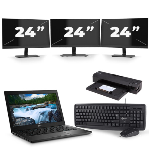 Refurbished Dell Latitude 7390 - Intel Core i7-8e Generatie - 13 inch - 16GB RAM - 256GB SSD - Windows 11 + 3x 24 inch Monitor