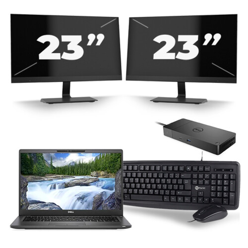 Refurbished Dell Latitude 7400 - Intel Core i5-8e Generatie - 14 inch - 8GB RAM - 256GB SSD - Windows 11 + 2x 23 inch Monitor