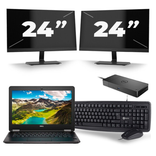 Refurbished Dell Latitude E7270 - Intel Core i7-6e Generatie - 12 inch - 8GB RAM - 256GB SSD - Windows 11 + 2x 24 inch Monitor