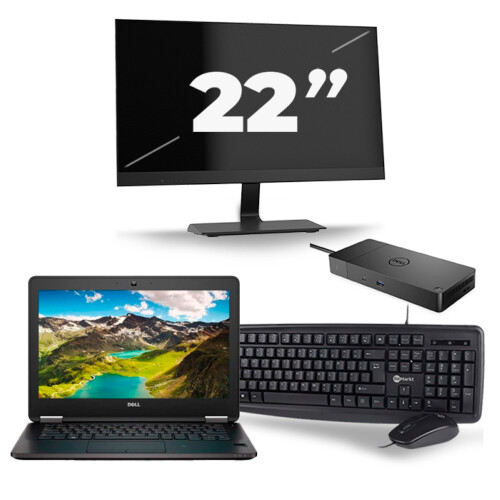 Refurbished Dell Latitude E7270 - Intel Core i7-6e Generatie - 12 inch - 8GB RAM - 256GB SSD - Windows 11 + 1x 22 inch Monitor