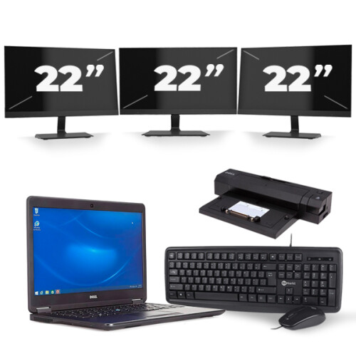 Refurbished Dell Latitude E7450 - Intel Core i7-5e Generatie - 14 inch - 8GB RAM - 128GB SSD - Windows 11 + 3x 22 inch Monitor