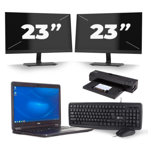 Refurbished Dell Latitude E7450 - Intel Core i7-5e Generatie - 14 inch - 8GB RAM - 128GB SSD - Windows 11 + 2x 23 inch Monitor