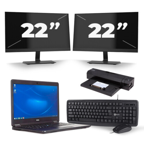 Refurbished Dell Latitude E7450 - Intel Core i7-5e Generatie - 14 inch - 8GB RAM - 128GB SSD - Windows 11 + 2x 22 inch Monitor