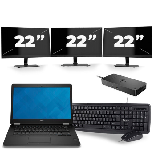 Refurbished Dell Latitude E7470 - Intel Core i5-6e Generatie - 14 inch - 8GB RAM - 256GB SSD - Windows 11 + 3x 22 inch Monitor