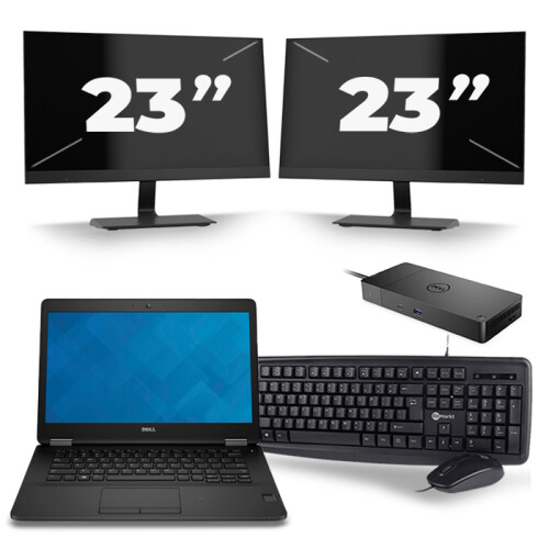 Refurbished Dell Latitude E7470 - Intel Core i5-6e Generatie - 14 inch - 8GB RAM - 256GB SSD - Windows 11 + 2x 23 inch Monitor