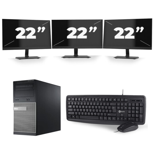 Refurbished Dell Optiplex 3020 Micro Tower - Intel Core i7-4e Generatie - 16GB RAM - 256GB SSD - Windows 10 + 3x 22 inch Monitor