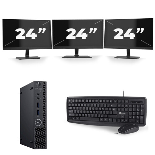 Refurbished Dell Optiplex 3060 Micro USFF - Intel Core i7-8e Generatie - 16GB RAM - 256GB SSD - Windows 11 + 3x 24 inch Monitor
