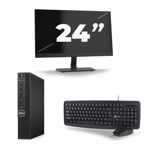 Refurbished Dell OptiPlex 3070 Micro USFF - Intel Core i5-9e Generatie - 8GB RAM - 256GB SSD - Windows 11 + 1x 24 inch Monitor