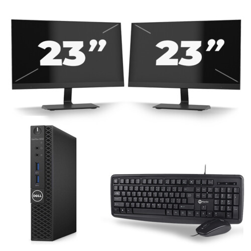 Refurbished Dell OptiPlex 3070 Micro USFF - Intel Core i5-9e Generatie - 8GB RAM - 256GB SSD - Windows 11 + 2x 23 inch Monitor