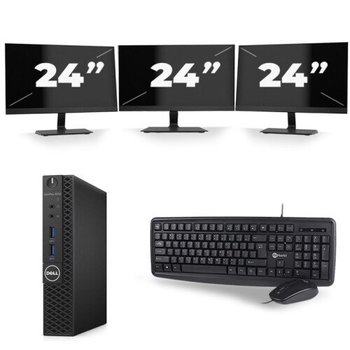 Refurbished Dell Optiplex 3070 Micro USFF - Intel Core i7-9e Generatie - 16GB RAM - 256GB SSD - Windows 11 + 3x 24 inch Monitor