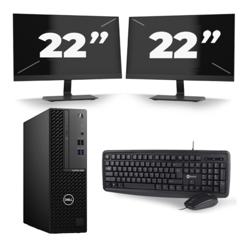 Refurbished Dell OptiPlex 3080 Micro USFF - Intel Core i5-10e Generatie - 8GB RAM - 256GB SSD - Windows 11 + 2x 22 inch Monitor