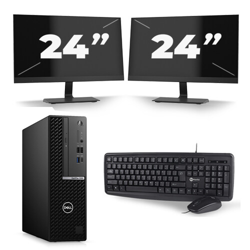 Refurbished Dell Optiplex 5050 Micro Tower - Intel Core i3-6e Generatie - 8GB RAM - 256GB SSD - Windows 11 + 2x 24 inch Monitor