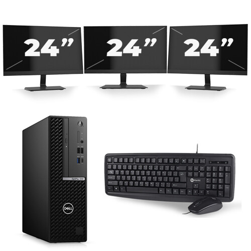 Refurbished Dell Optiplex 5050 Micro Tower - Intel Core i3-6e Generatie - 8GB RAM - 256GB SSD - Windows 11 + 3x 24 inch Monitor