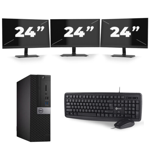 Refurbished Dell Optiplex 5050 SFF - Intel Core i3-6e Generatie - 8GB RAM - 256GB SSD - Windows 11 + 3x 24 inch Monitor