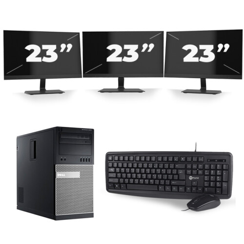 Refurbished Dell Optiplex 7010 Micro Tower - Intel Core i3-3e Generatie - 8GB RAM - 256GB SSD - Windows 10 + 3x 23 inch Monitor