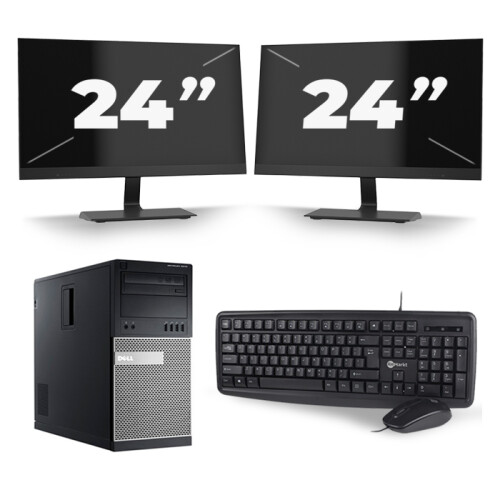 Refurbished Dell Optiplex 7010 Micro Tower - Intel Core i5-3e Generatie - 8GB RAM - 256GB SSD - Windows 10 + 2x 24 inch Monitor