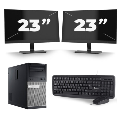 Refurbished Dell Optiplex 7010 Micro Tower - Intel Core i7-3e Generatie - 16GB RAM - 256GB SSD - Windows 10 + 2x 23 inch Monitor