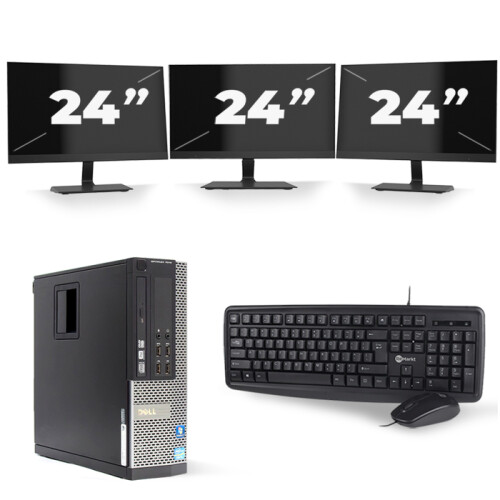 Refurbished Dell Optiplex 7010 SFF - Intel Core i5-3e Generatie - 8GB RAM - 256GB SSD - Windows 10 + 3x 24 inch Monitor