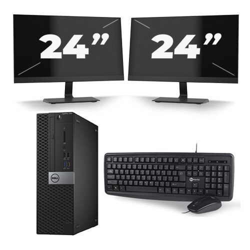 Refurbished Dell Optiplex 7040 Micro Tower - Intel Core i3-6e Generatie - 8GB RAM - 256GB SSD - Windows 11 + 2x 24 inch Monitor