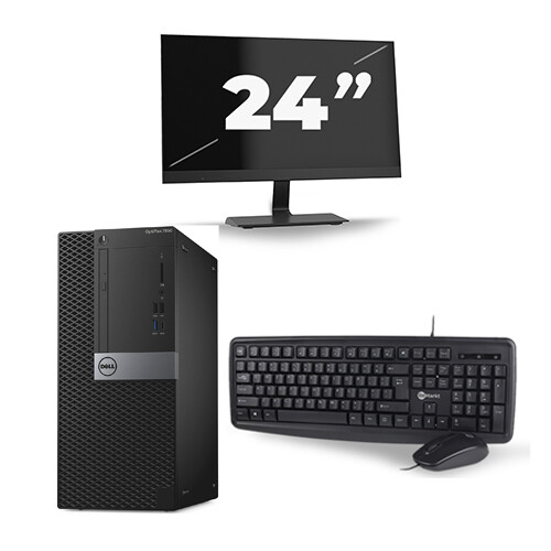 Refurbished Dell Optiplex 7050 Tower - Intel Core i3-6e Generatie - 8GB RAM - 256GB SSD - Windows 11 + 1x 24 inch Monitor
