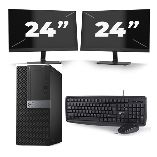 Refurbished Dell Optiplex 7050 Tower - Intel Core i3-6e Generatie - 8GB RAM - 256GB SSD - Windows 11 + 2x 24 inch Monitor