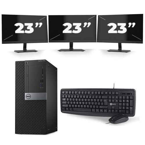 Refurbished Dell Optiplex 7050 Tower - Intel Core i7-6e Generatie - 16GB RAM - 256GB SSD - Windows 11 + 3x 23 inch Monitor