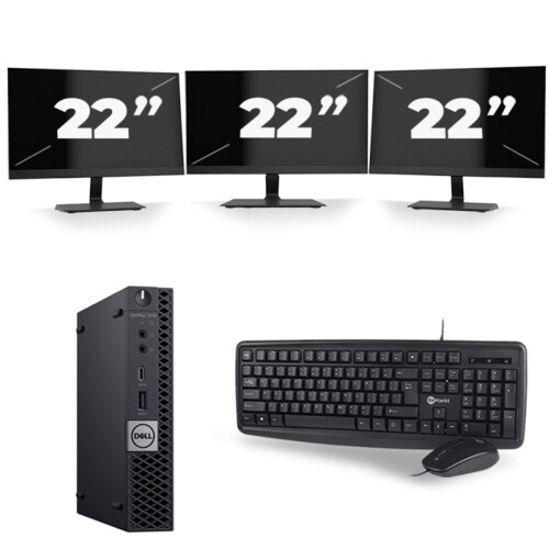 Refurbished Dell Optiplex 7070 Micro USFF - Intel Core i5-9e Generatie - 8GB RAM - 256GB SSD - Windows 11 + 3x 22 inch Monitor