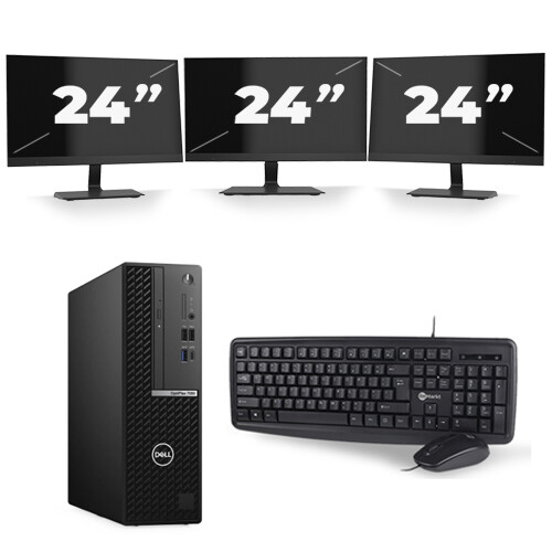 Refurbished Dell OptiPlex 7080 SFF - Intel Core i3-10e Generatie - 16GB RAM - 256GB SSD - Windows 11 + 3x 24 inch Monitor