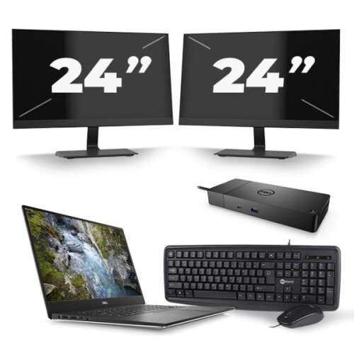 Refurbished Dell Precision 5530 - Intel Core i7-8e Generatie - 15 inch - 16GB RAM - 256GB SSD - Windows 11 + 2x 24 inch Monitor